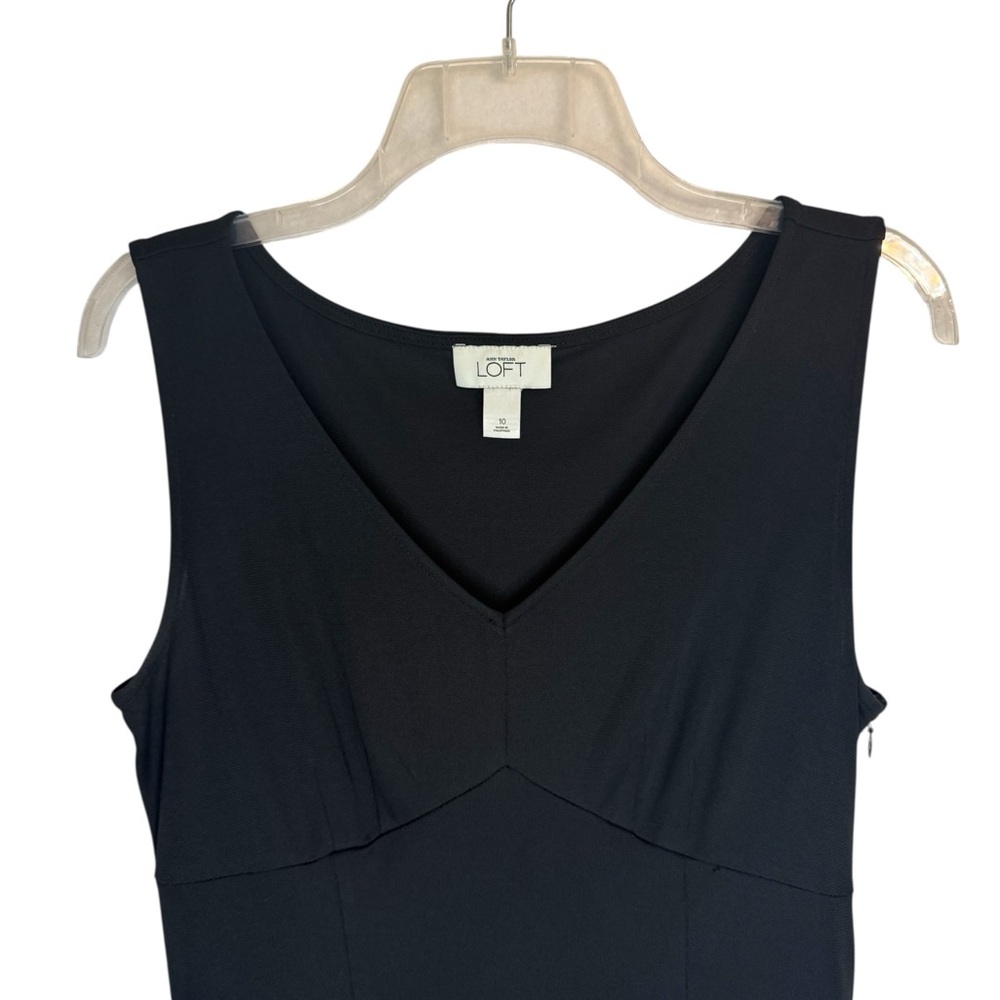 LOFT Ann Taylor Black Embroidered Midi Sleeveless Dress V-Neck Waist Tie Size 10 - Picture 4 of 13